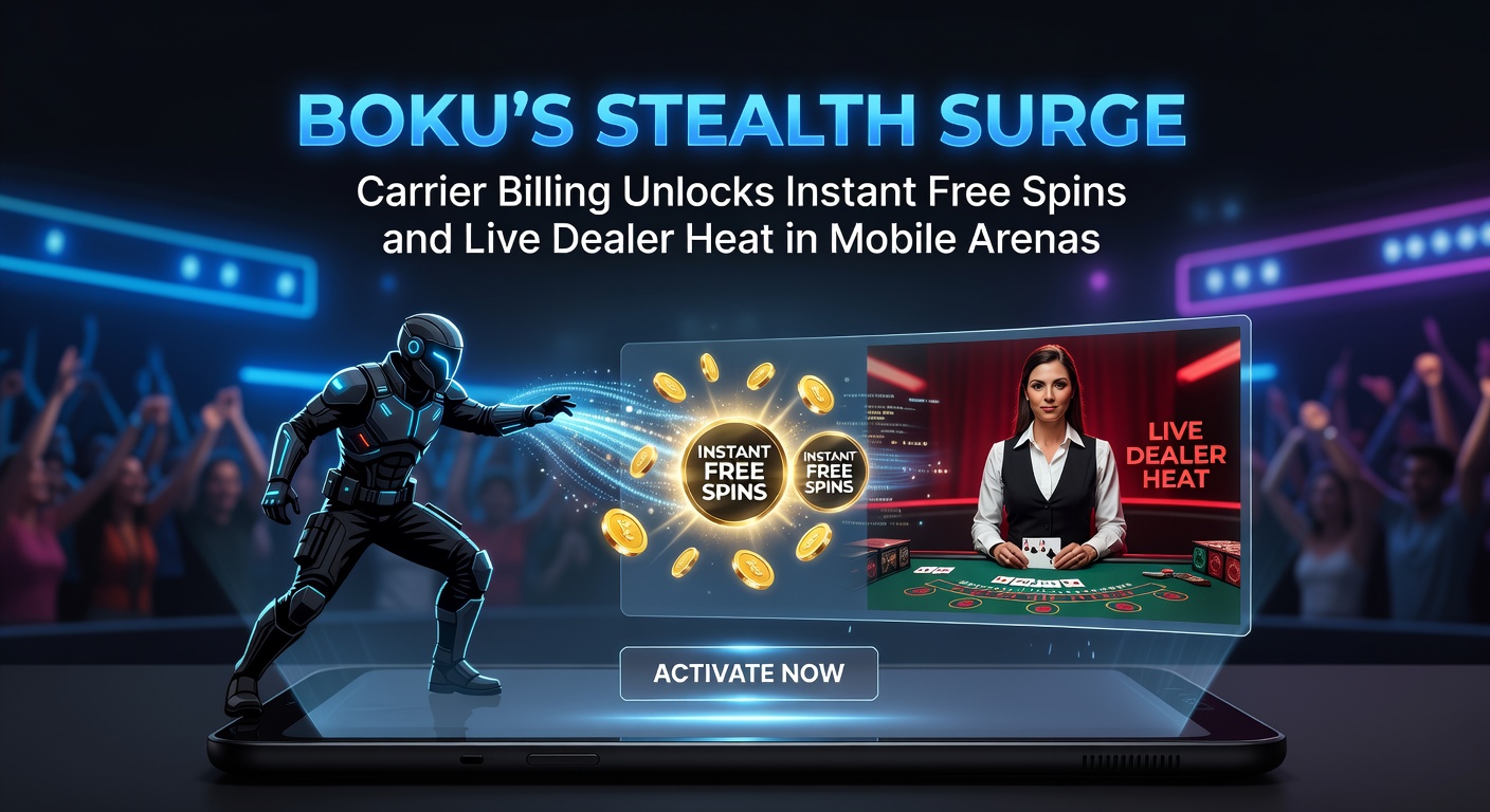 Vibrant mobile casino interface showing carrier billing confirmation and spinning reels with live dealer table in background