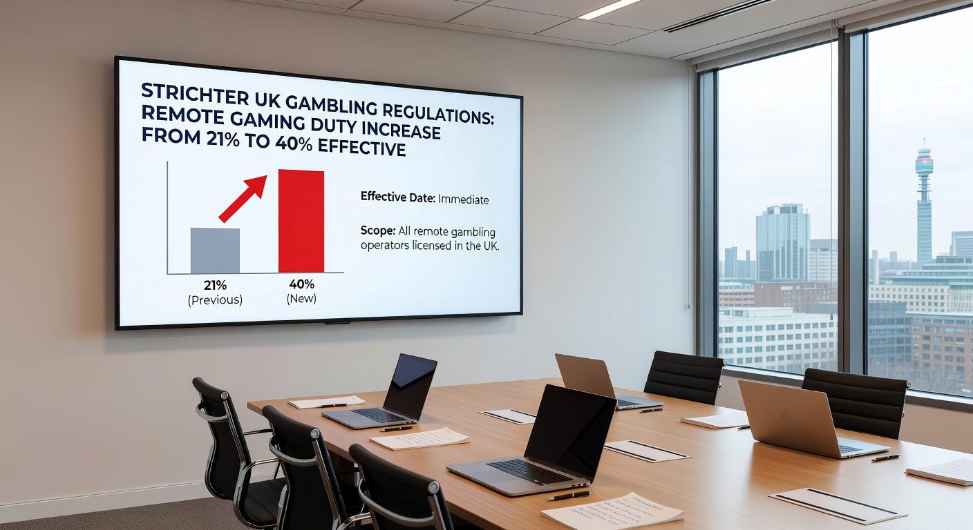 An image depicting a small casino storefront with regulatory warning signs, contrasted against towering corporate headquarters in the background