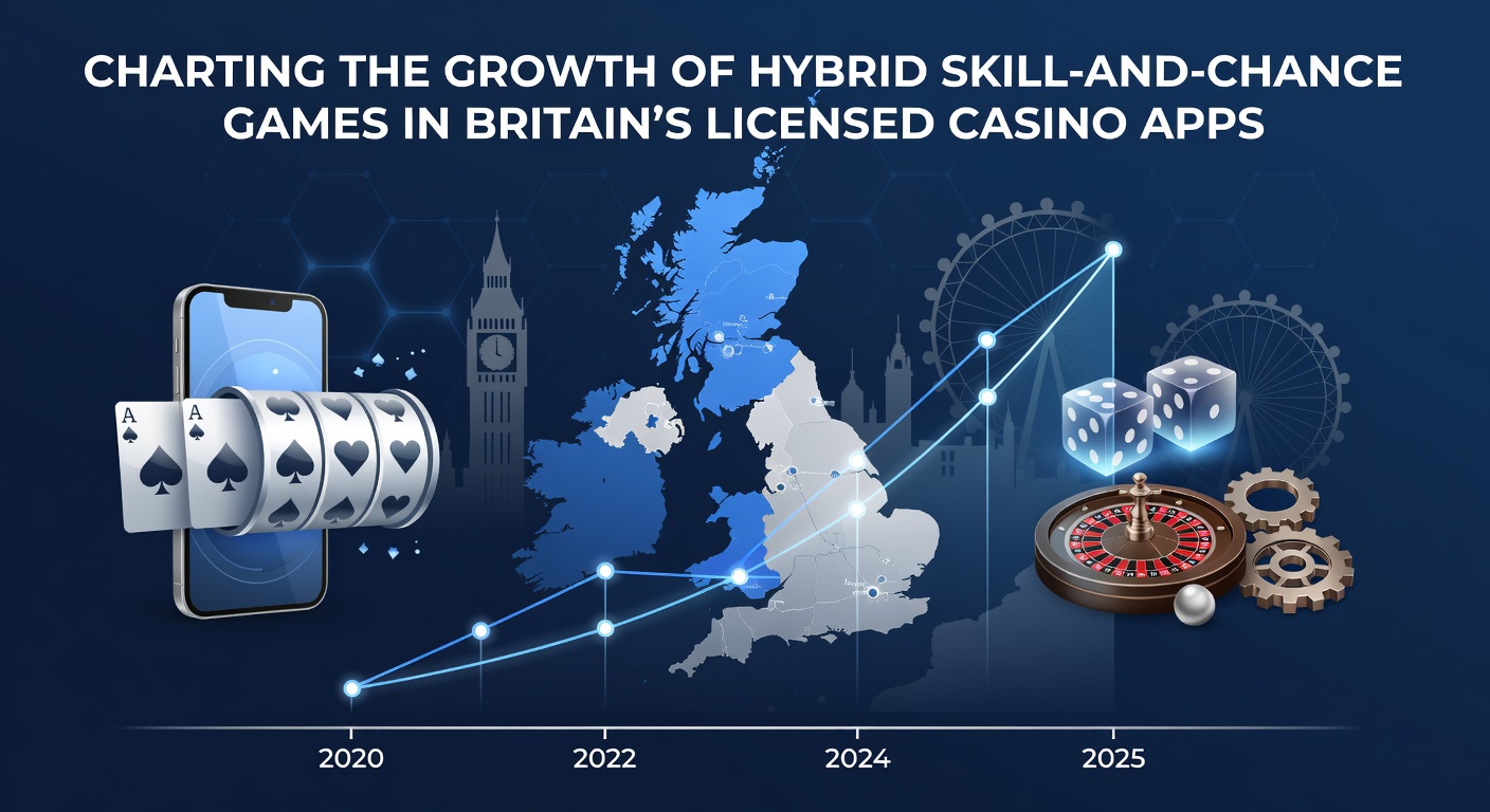 Mobile casino app interface displaying hybrid skill-and-chance game options with player statistics and bonus indicators