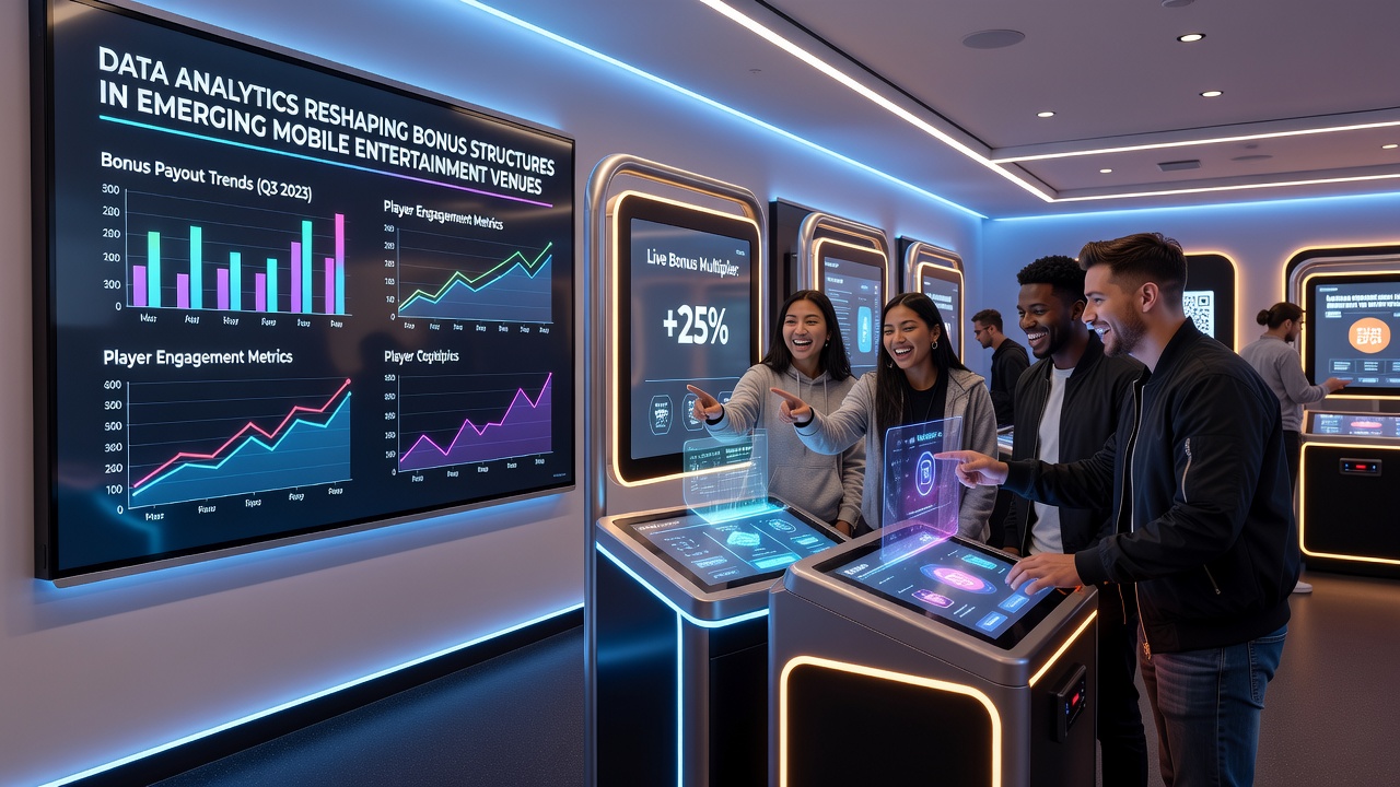 Mobile device screen showing personalized bonus offers generated through analytics in an entertainment venue app