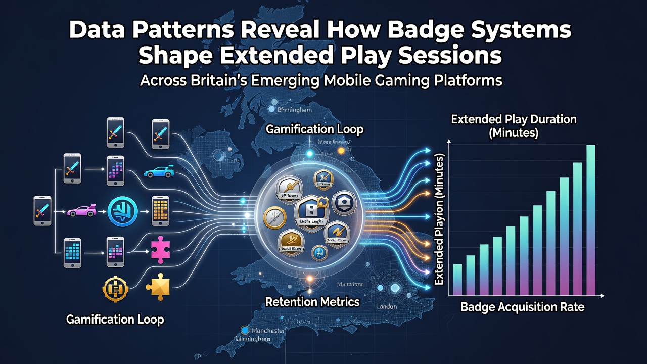 Data visualization showing badge system impacts on mobile gaming session lengths in Britain
