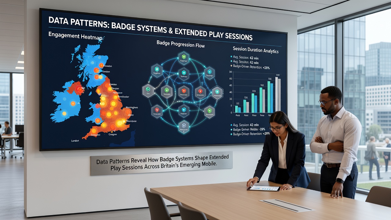 Chart illustrating session length increases tied to badge achievements in UK mobile games
