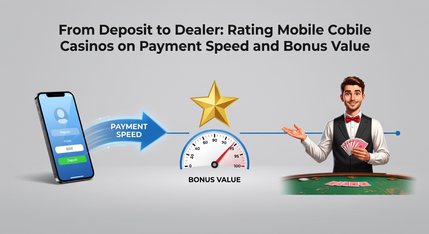 Graph comparing payment processing times across top mobile casinos, overlaid with icons for bonuses and live dealer games, showing peaks in speed and value ratings