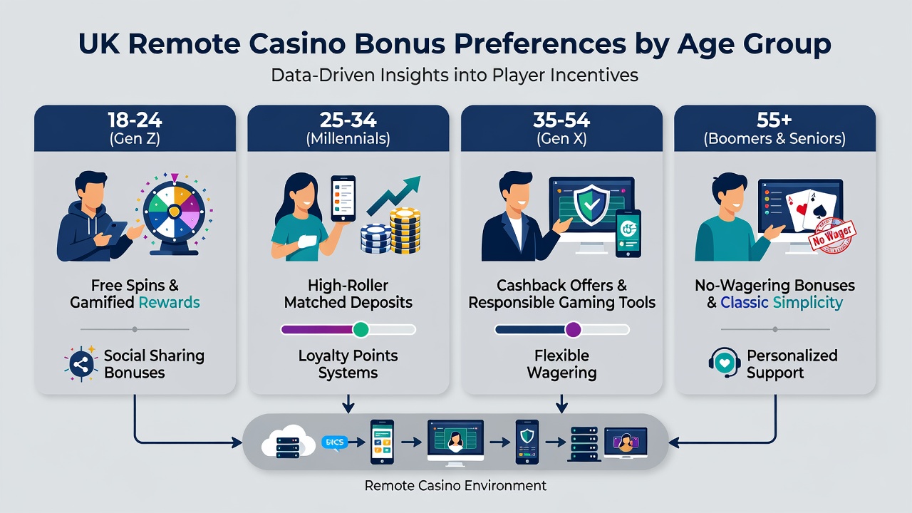 Analytics dashboard displaying age group breakdowns for bonus redemptions in remote casino platforms