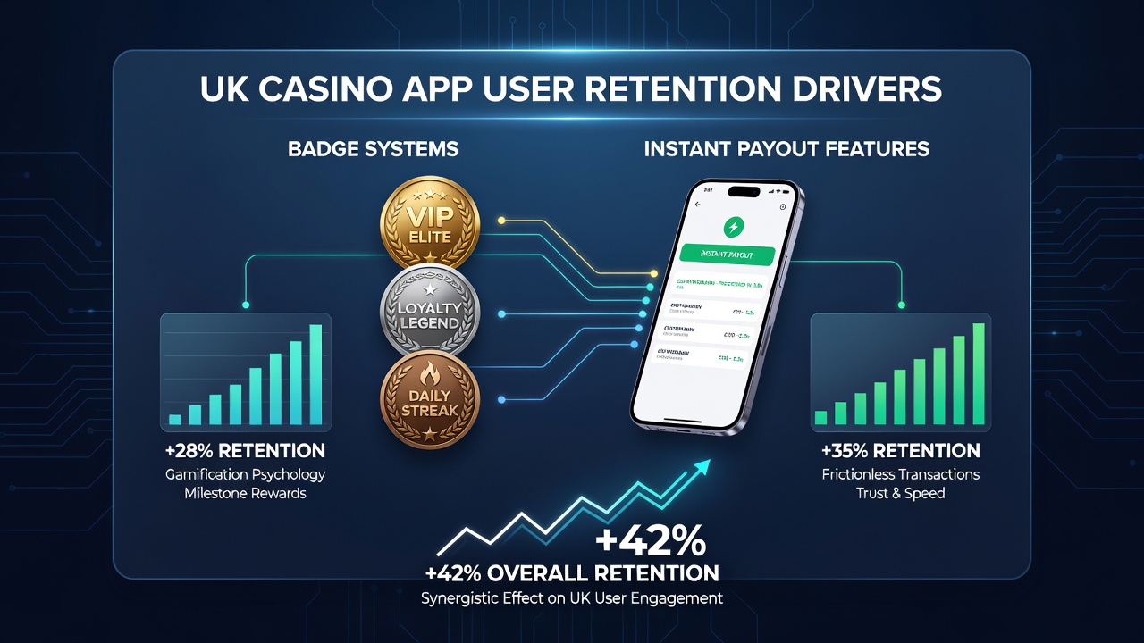 Mobile screen showing real-time payout progress alongside active badge progress bar in a casino app