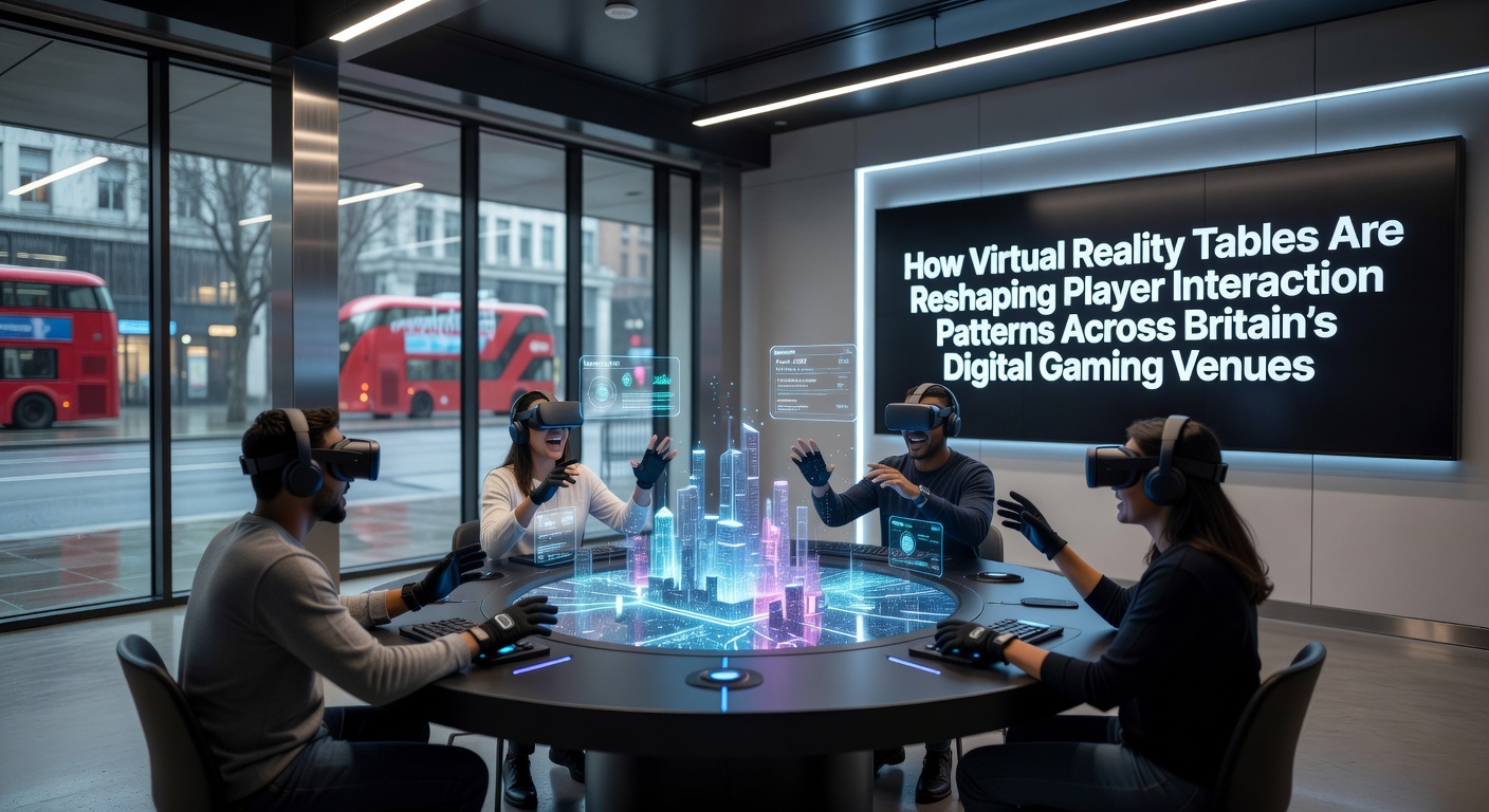 Virtual reality gaming tables in a British digital casino venue showing immersive player setups