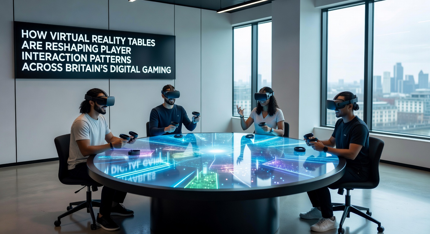 Players engaging with VR headsets at digital gaming tables in a British venue