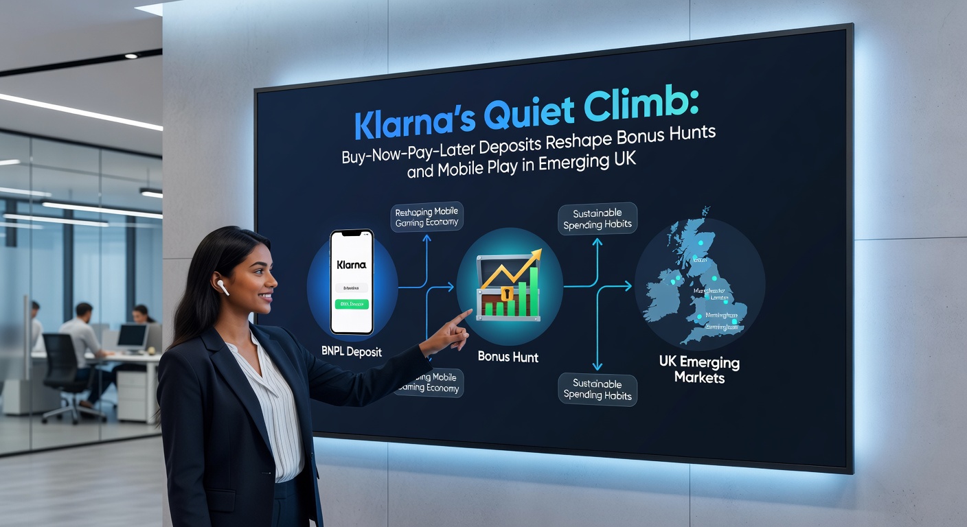 Graph showing rising Klarna deposit trends in UK mobile casinos, with overlaid icons of slots, bonuses, and mobile phones