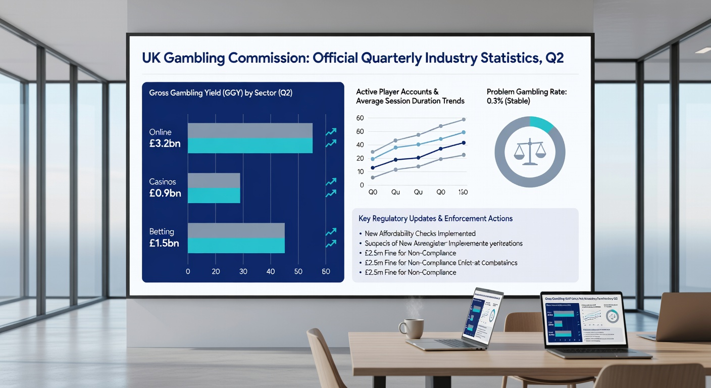Infographic detailing UK land-based and remote gambling yields for Q2 2025, with casino sectors highlighted from Gambling Commission data