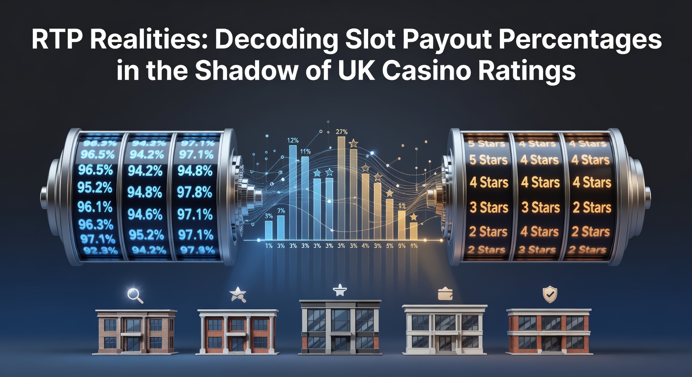 Digital graphic showing slot machine reels with RTP percentage overlays and casino rating charts in the background