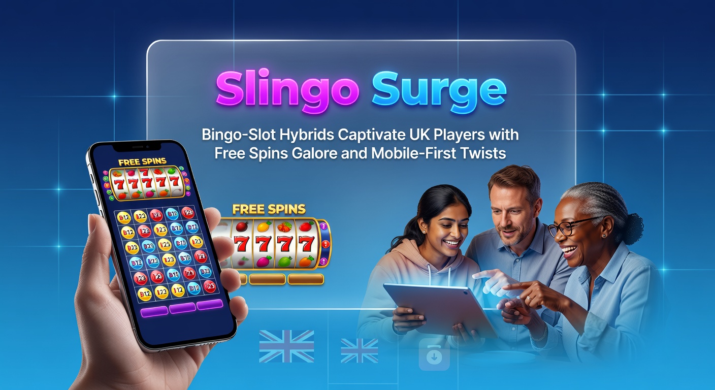 Vibrant Slingo game screen showing bingo cards merged with slot reels, free spins icons flashing amid colorful UK-themed graphics