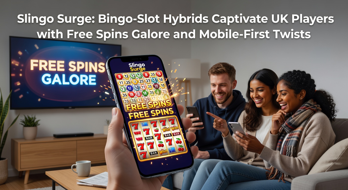 Mobile phone displaying Slingo free spins bonus round, with cascading jokers and climbing prize ladder on a vibrant bingo-slot hybrid interface